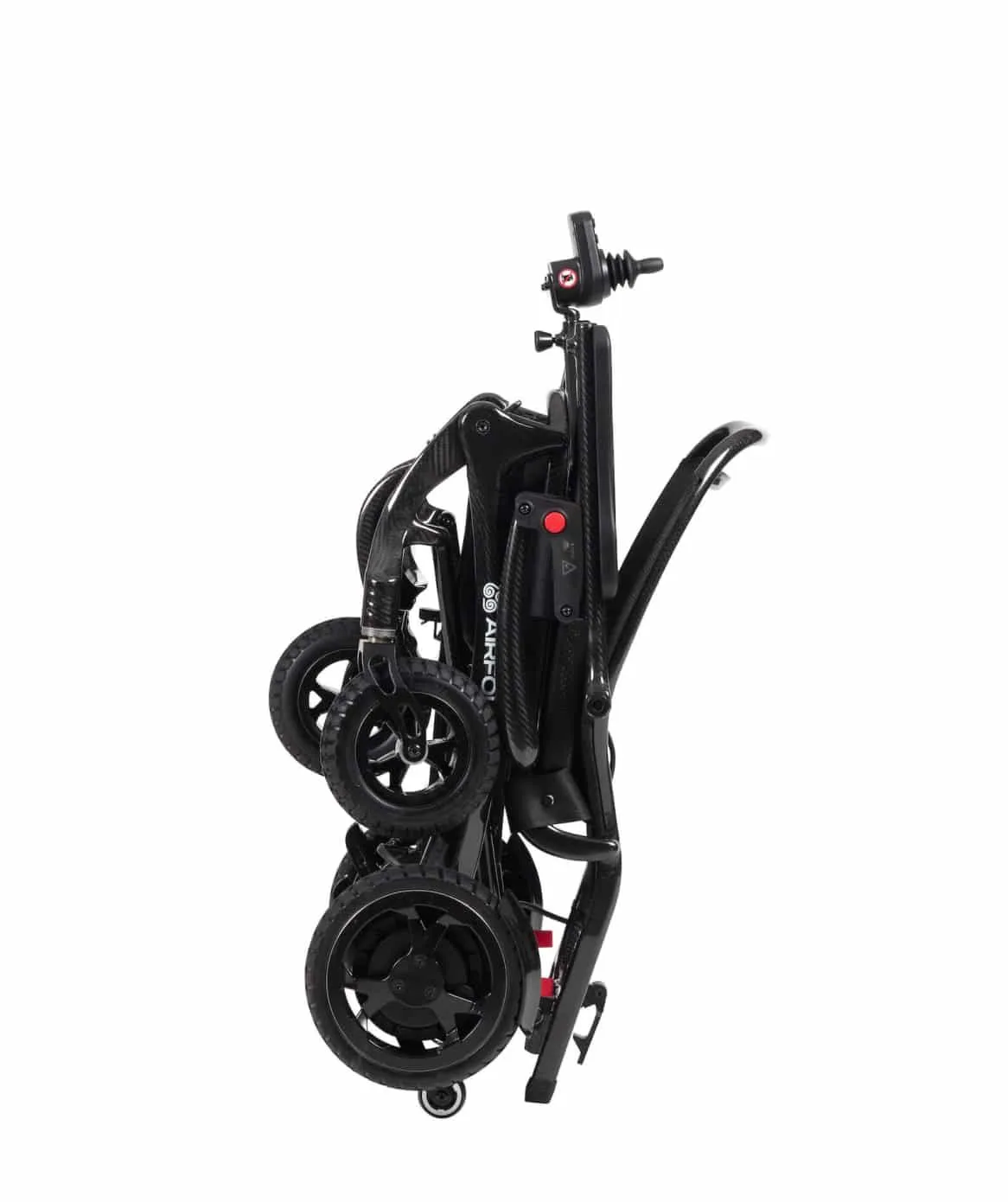 Drive AirFold Carbon akülü sandalye, katlanmış hâli yandan