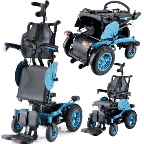 Comfort Hero Angel LY-ESB240 ayağa kaldıran akülü tekerlekli sandalye, ayakta konumda ve üç farklı açı