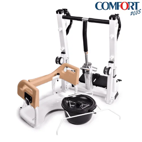 Comfort Plus DM-160 transfer lifti, oturak parçası sökülmüş, önde siyah lazımlık kovası