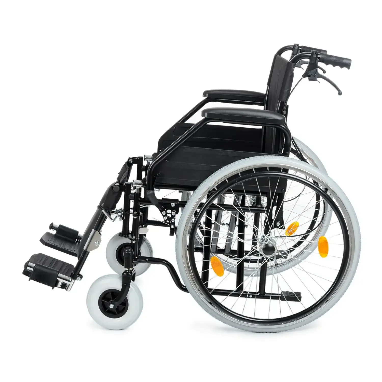 Comfort Plus DM-303 manuel tekerlekli sandalye, yandan, turuncu reflektörlü arka teker