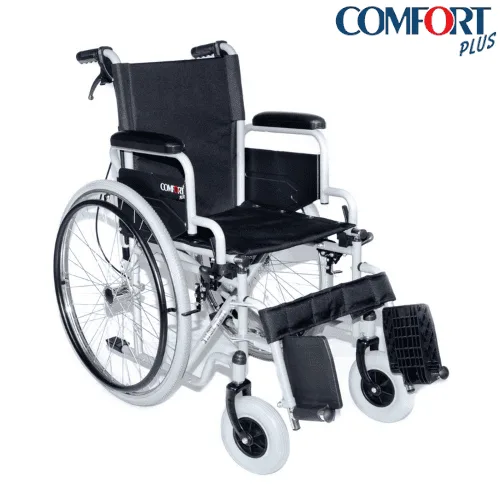 Comfort Plus DM-312 Centro tekerlekli sandalye, siyah döşeme ve gümüş şasi, çapraz açıdan önden