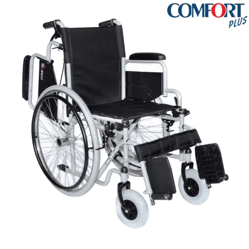 Comfort Plus DM-312 tekerlekli sandalye, kolçak yukarı kaldırılmış, çapraz açıdan sol önden
