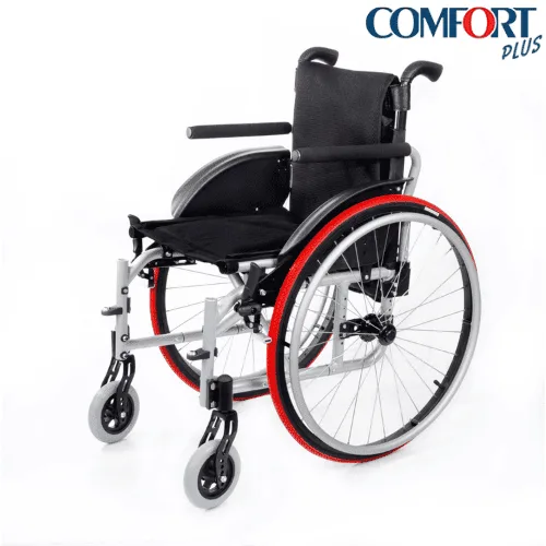 Comfort Plus DM-315 aktif sandalye, ayak dayamaları takılı değil, çapraz açıdan