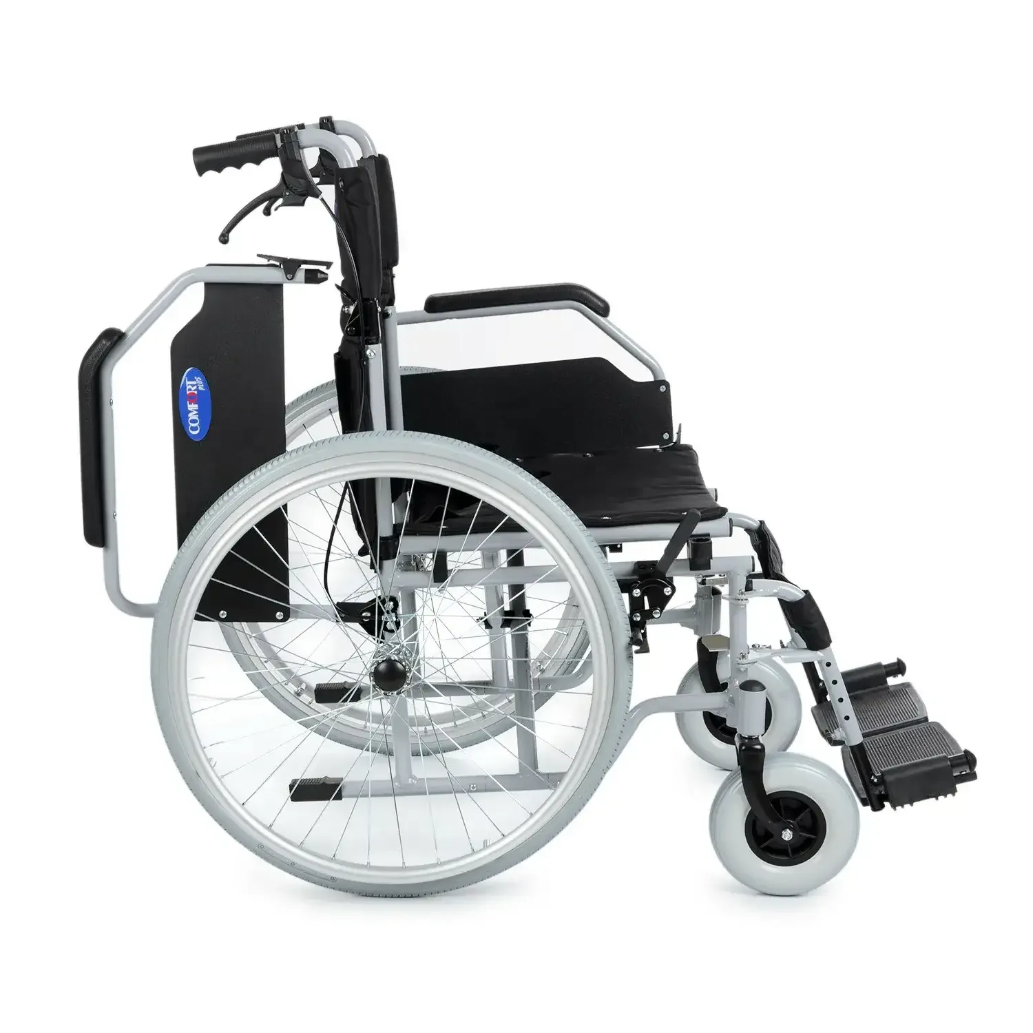 Comfort Plus DM-321 manuel tekerlekli sandalye, kolçak yukarı kaldırılmış, yandan