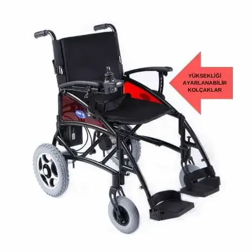 Comfort Plus DM-4000 Pro akülü sandalye, siyah şasi, yüksekliği ayarlanabilir kolçak vurgusuyla önden