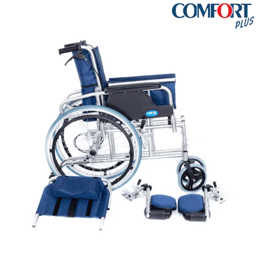 Comfort Plus KY954 tekerlekli sandalye, çıkarılmış ayak dayamaları ve baldır destekleriyle