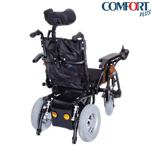 Comfort Plus Sahara akülü sandalye, arkadan çapraz açı, başlık ve akü kutusu