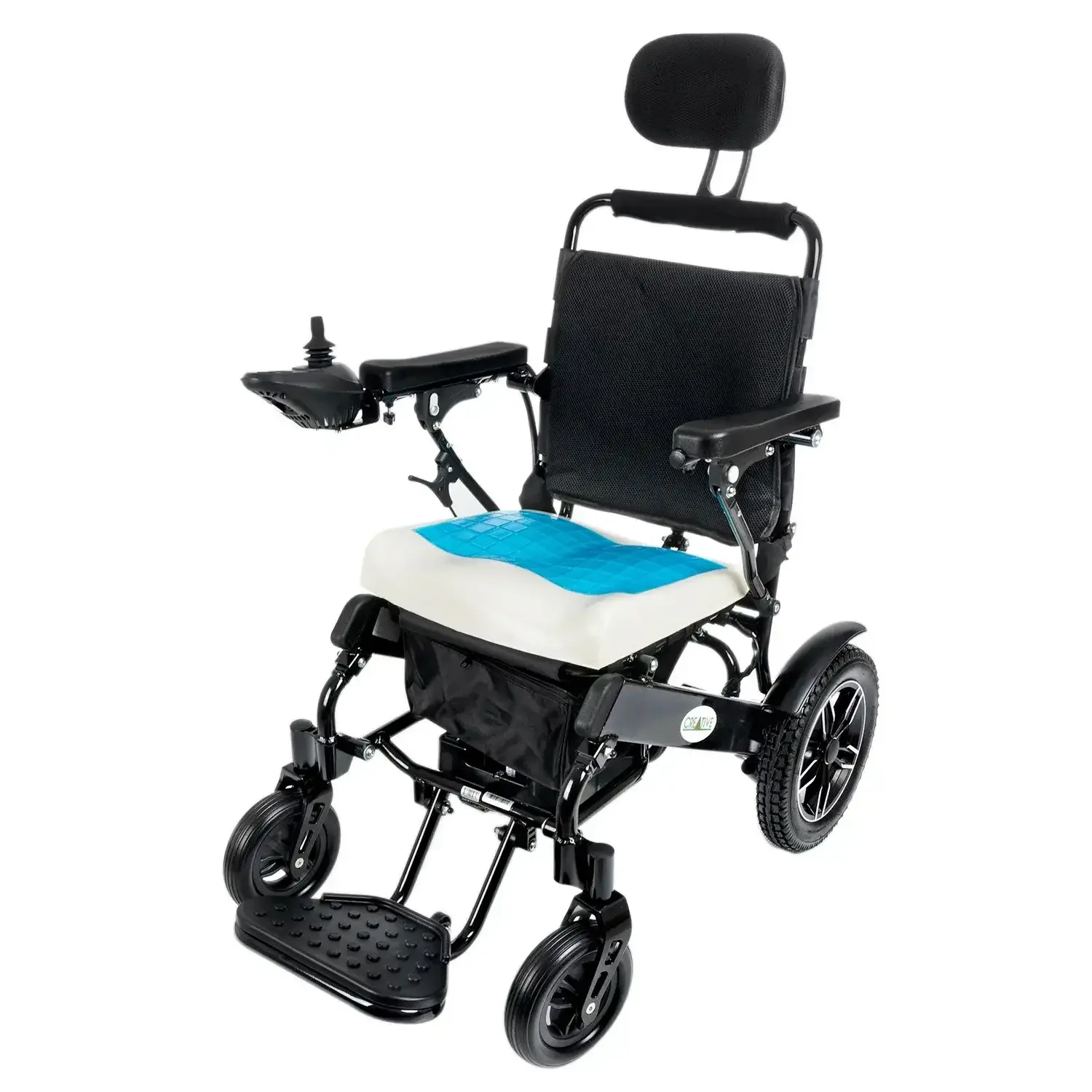 Creative CR-6012 Lüx sırt yatar akülü tekerlekli sandalye, oturak üzerinde mavi jel minder