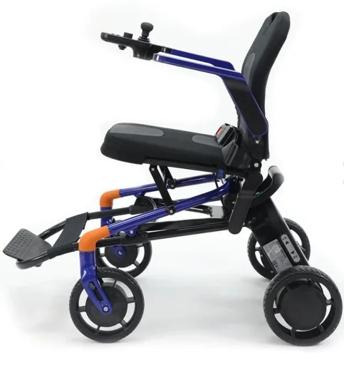 S480 Smart akülü sandalye, mavi şasili sürüm, yandan