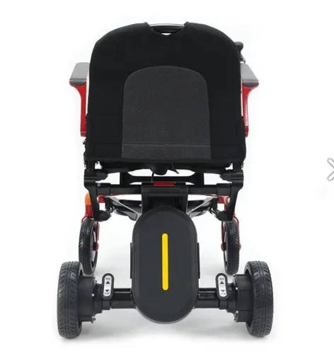 S480 Smart akülü sandalye, kırmızı şasi, arkadan, sarı şeritli arka gövde