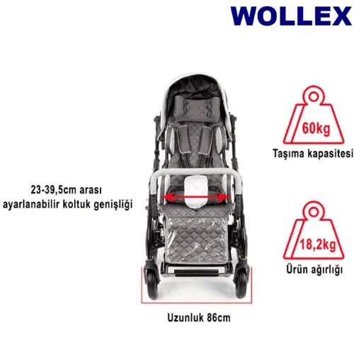 Wollex 8001-16 TRIO CP puset, teknik özellikler: 60 kg kapasite, 18,2 kg ağırlık, 86 cm uzunluk