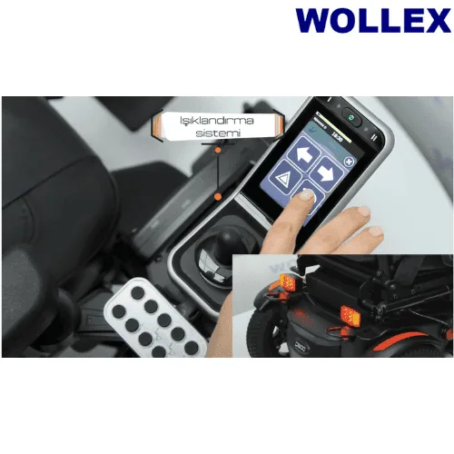 Wollex D500 akülü sandalye, dokunmatik kumanda ekranı ve ışıklandırma sistemi yakın çekimi