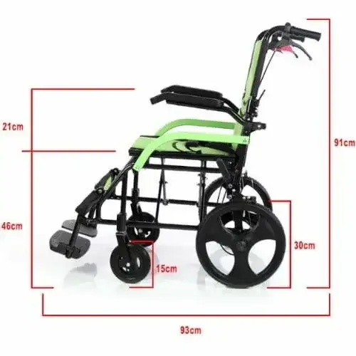 Wollex W865 frenli sandalye, yandan ölçü çizimi, 91 cm yükseklik ve 93 cm uzunluk
