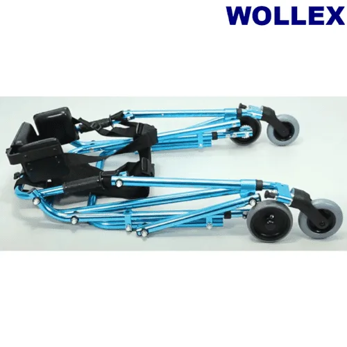 Wollex WG-W942 pediatrik walker, katlanmış hâli, açık mavi şasi yatay konumda