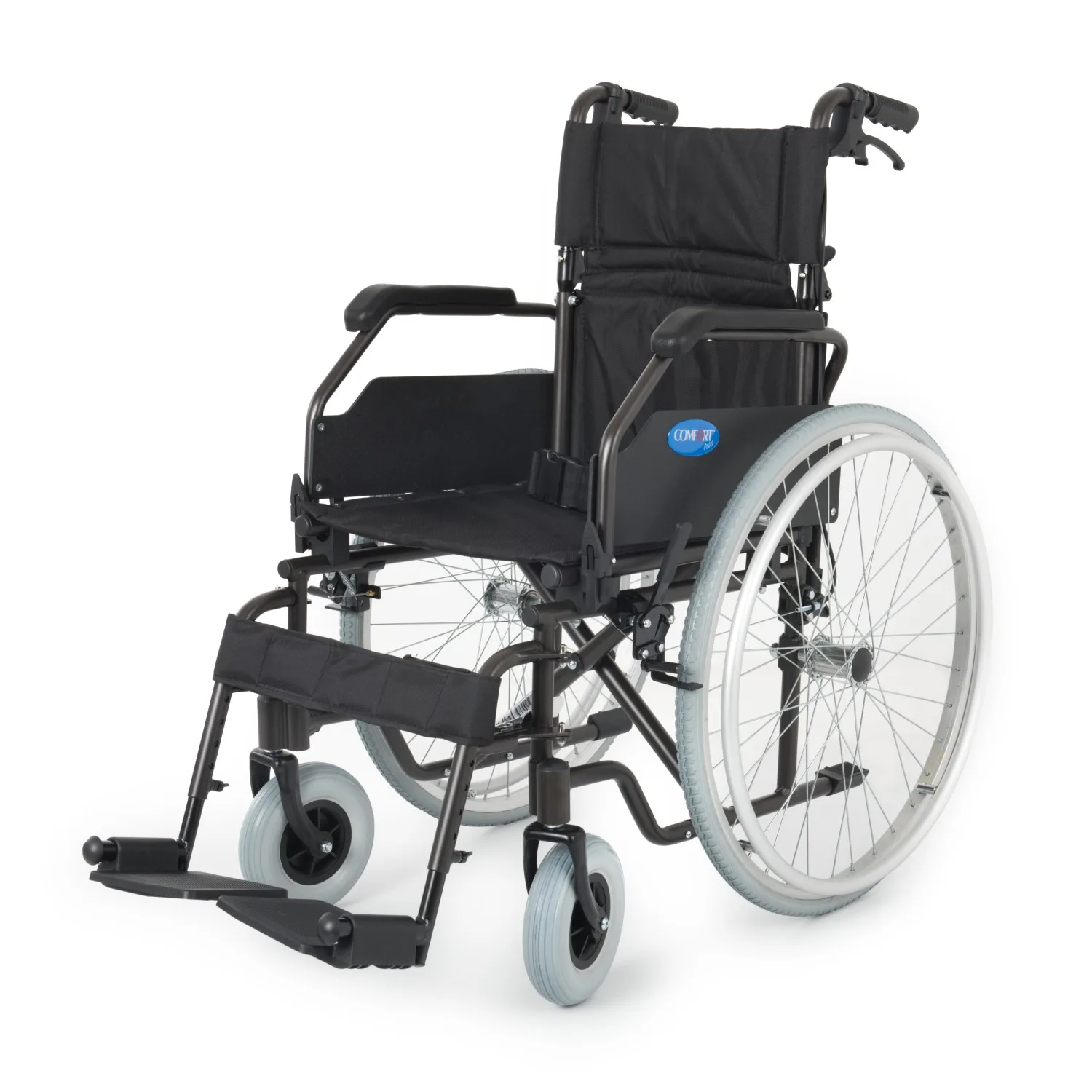 Comfort Plus DM-321 tekerlekli sandalye, karşı yandan önden çapraz açıdan