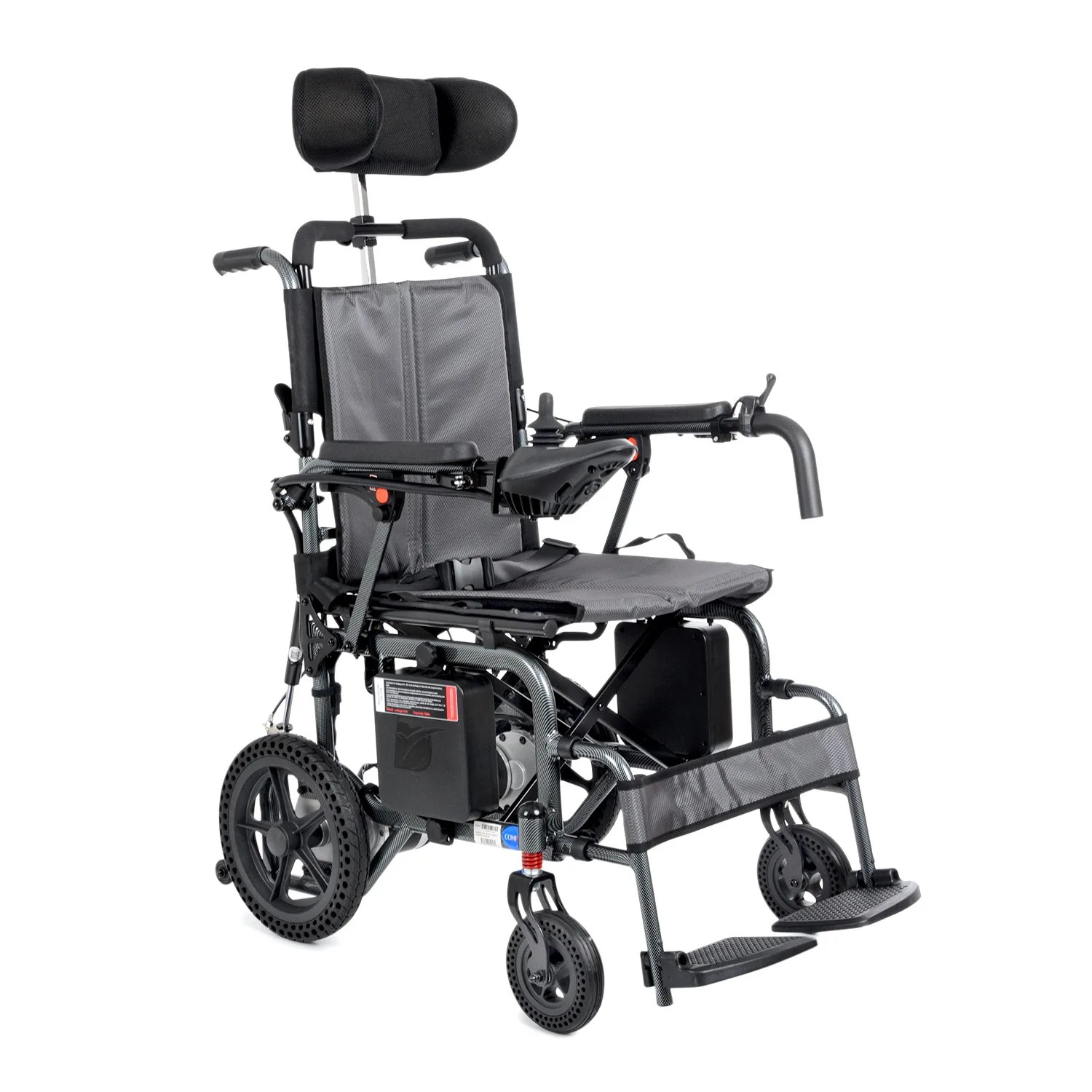 Comfort Plus DY01102 akülü tekerlekli sandalye, baş destekli gri sırtlık, önden çapraz