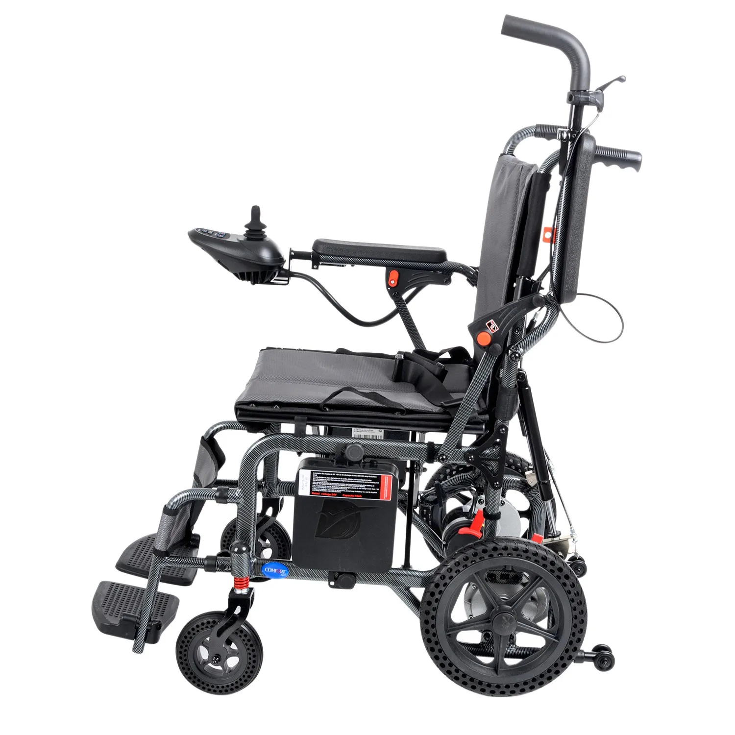 Comfort Plus DY01102 akülü sandalye yandan, joystick kumanda ve kolçak altında akü