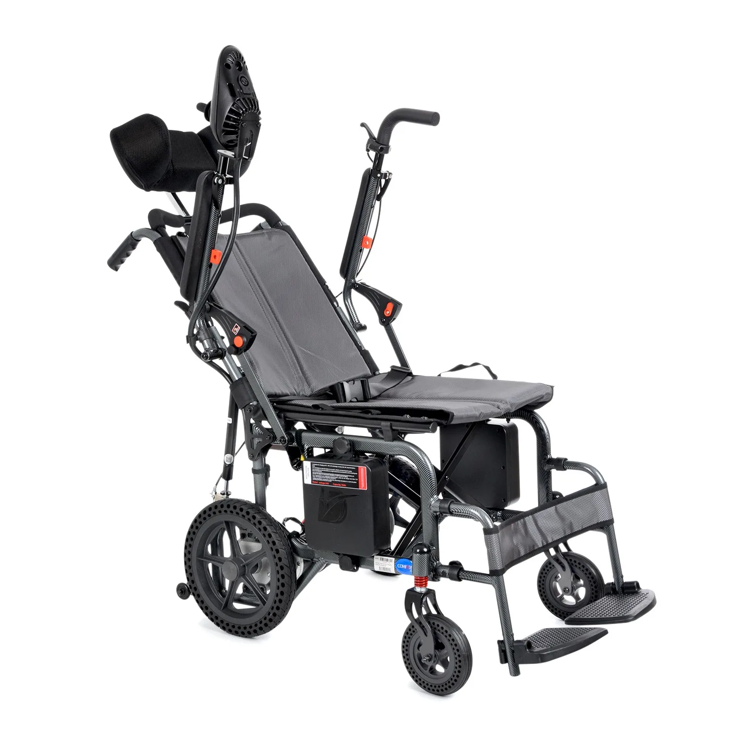 Comfort Plus DY01102 akülü sandalye, bir kolçak yukarı kaldırılmış, sırt yatık, çapraz açıdan