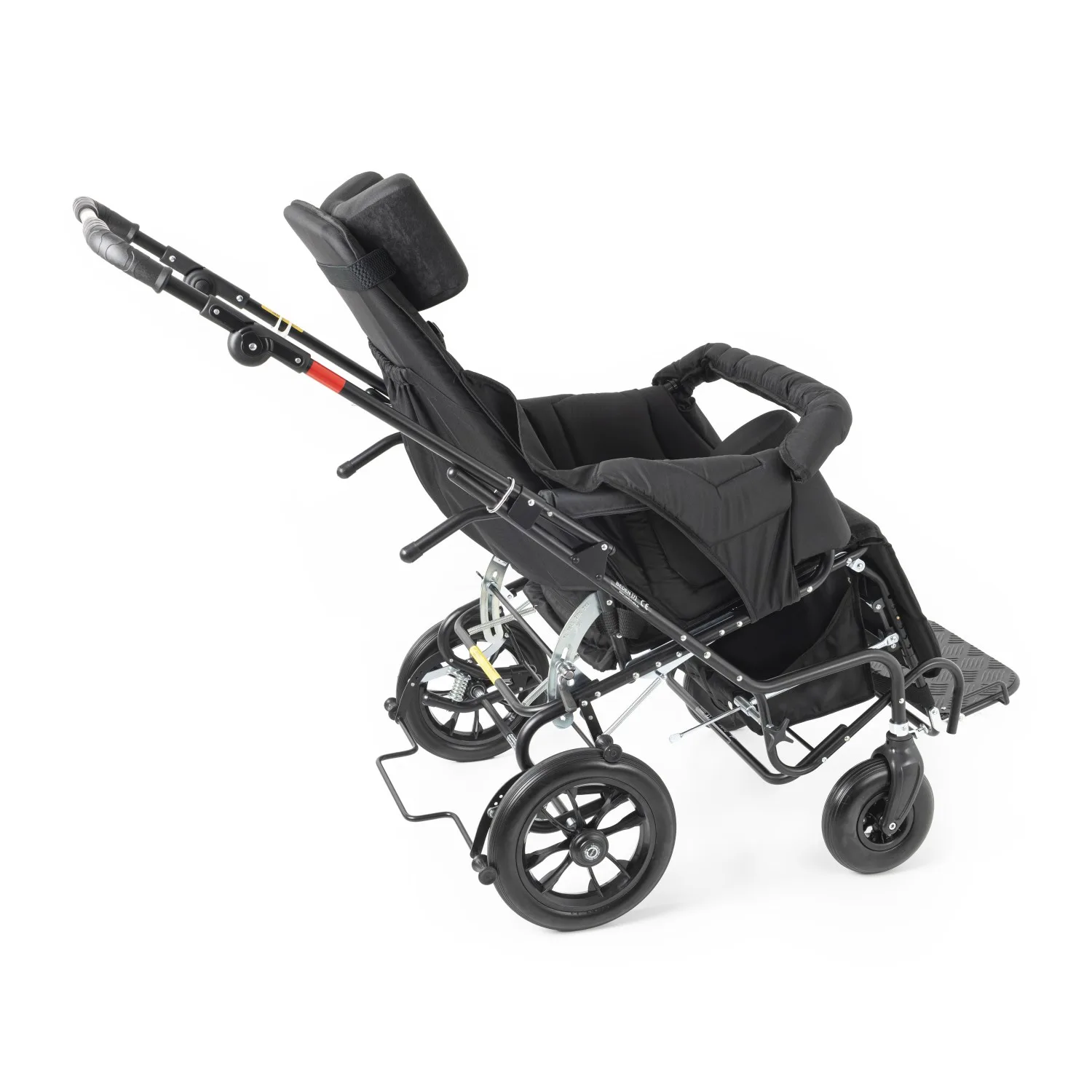 Comfort Size 7 engelli puset, sırtlık geriye yatırılmış, siyah döşeme, yandan
