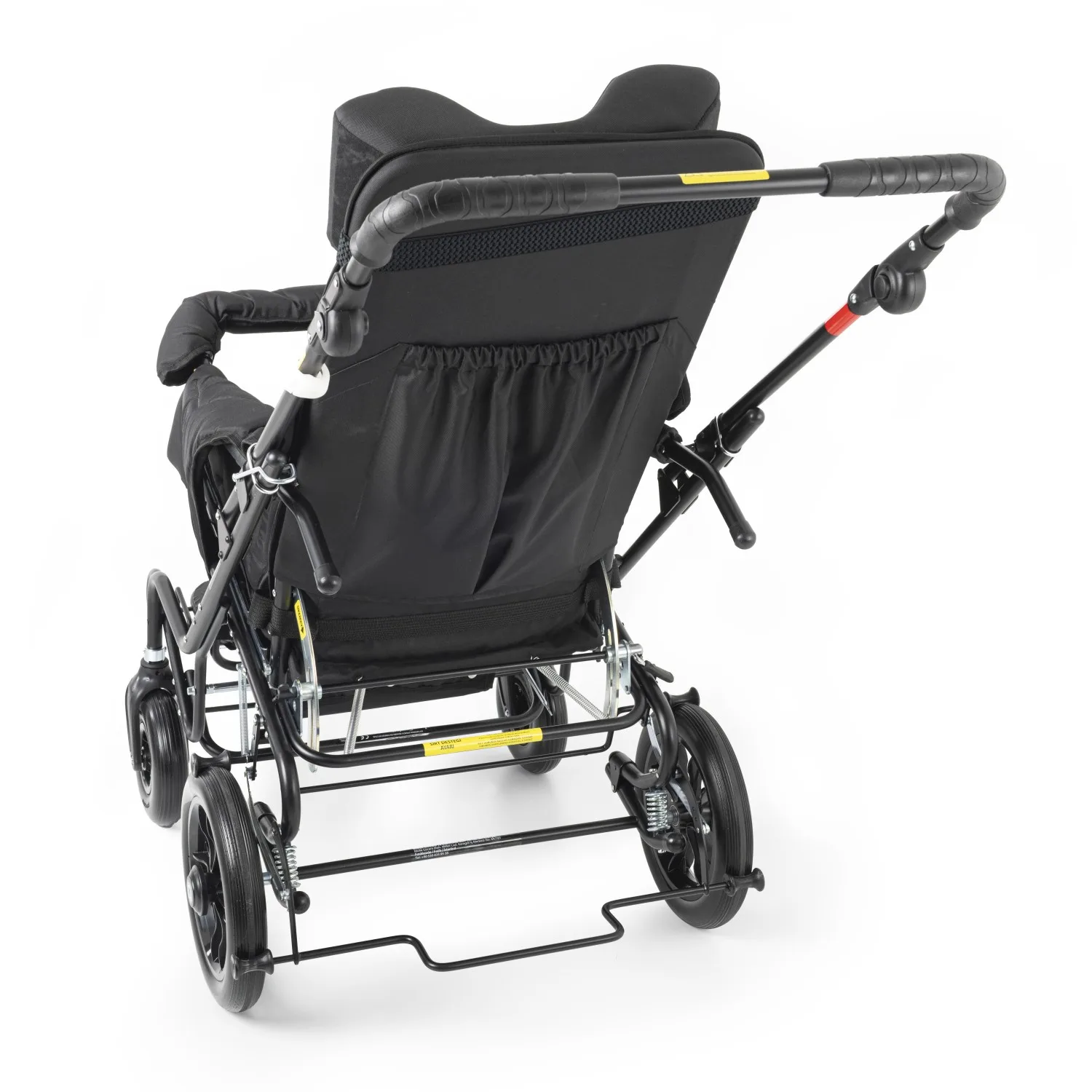 Comfort Size 7 engelli puset arkadan çapraz açıdan, sırtlıkta cep ve itme kolu
