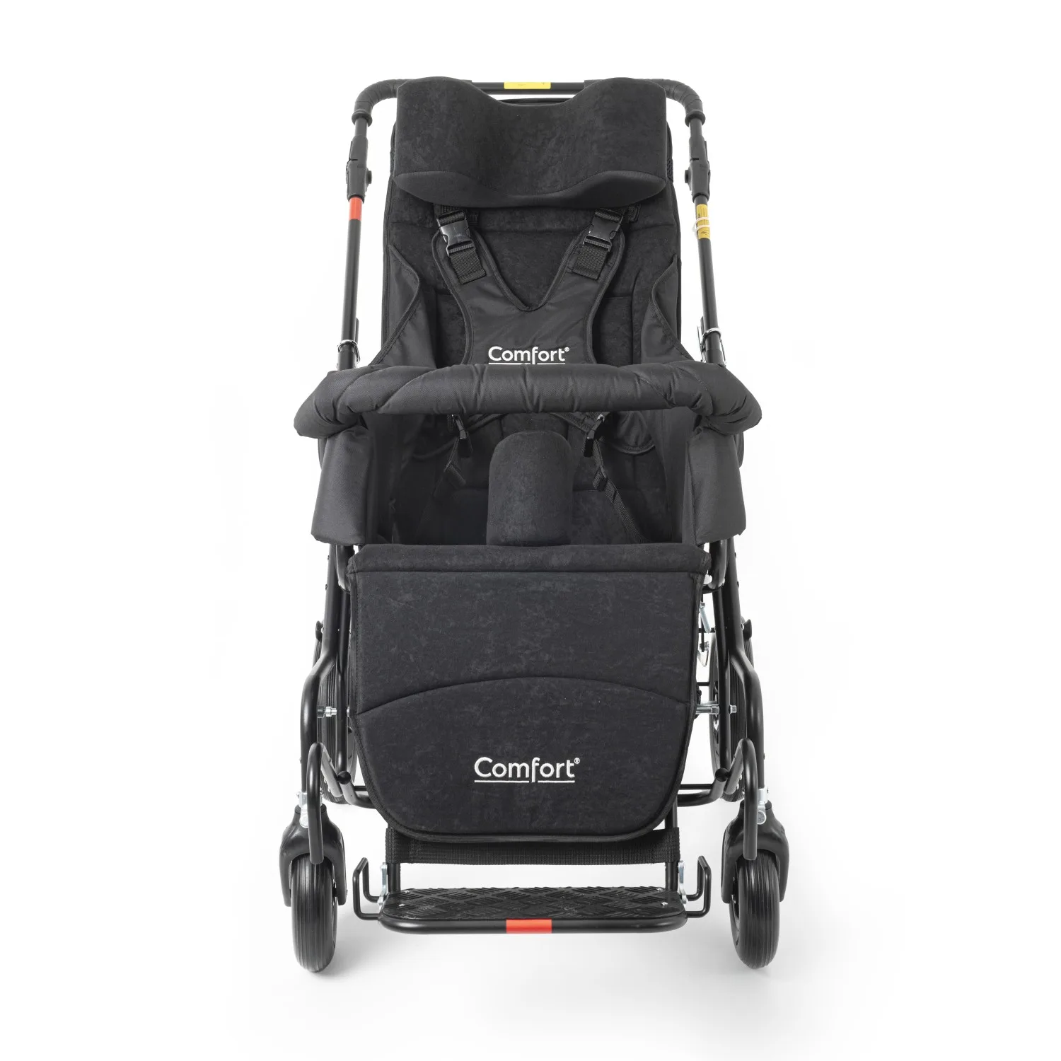 Comfort Size 7 engelli puset önden, emniyet kemerleri, tutunma barı ve siyah bacak örtüsü