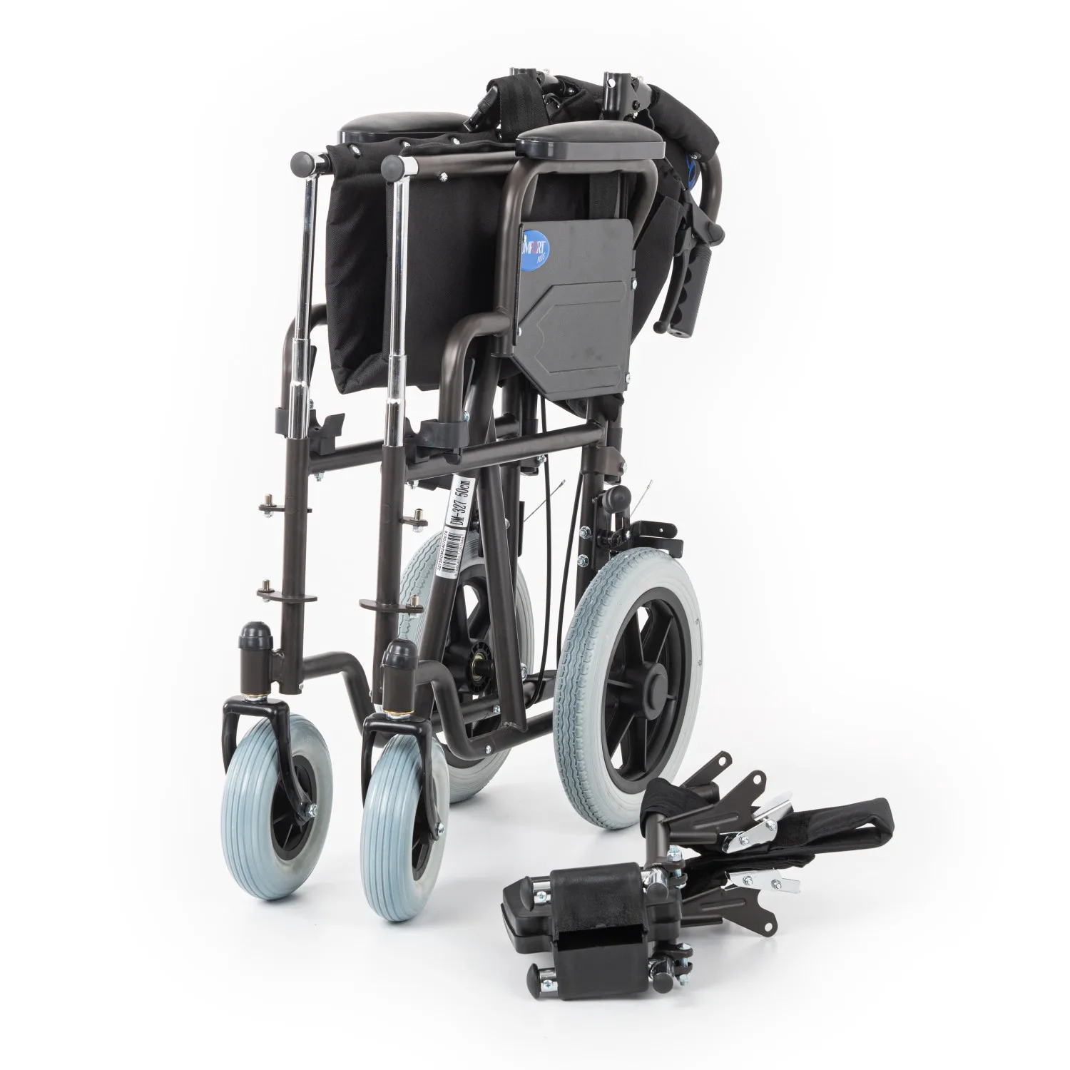 Comfort Plus DM-327 transfer sandalye katlanmış, ayak dayamaları sökülmüş yanında