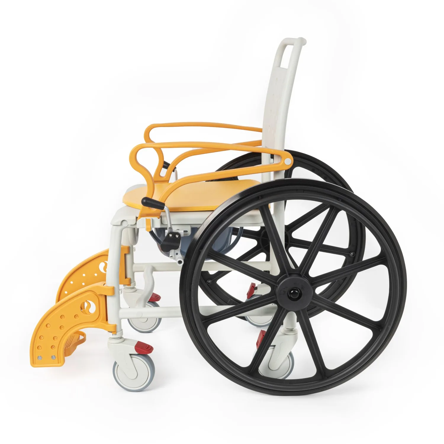 Comfort Plus DM-8088B banyo sandalyesi yandan, kolçaklar yukarı kaldırılmış