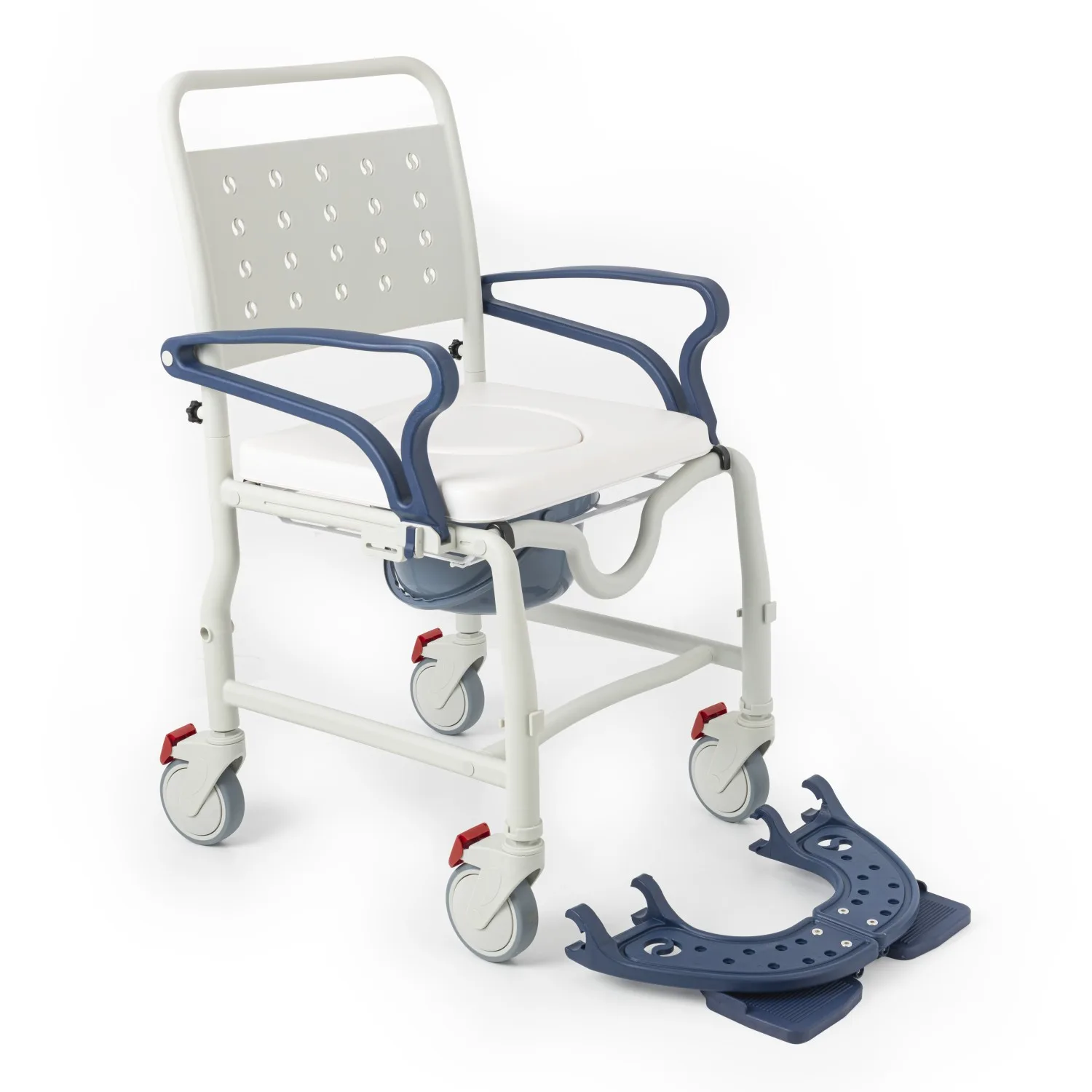 Comfort Plus DM-8088C soft banyo sandalyesi çapraz açıdan, sökülmüş tek ayak dayama yanında