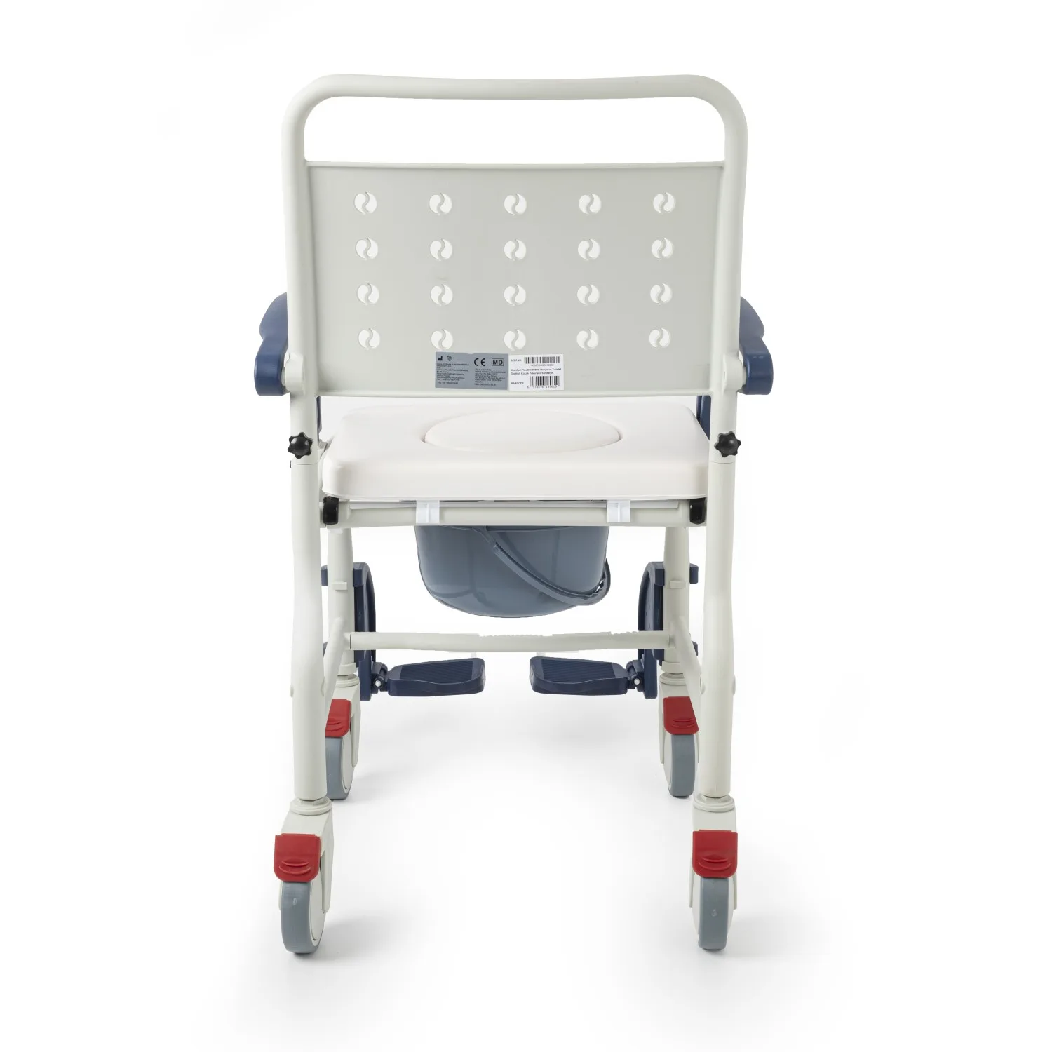 Comfort Plus DM-8088C soft banyo sandalyesi arkadan, delikli sırtlık ve lazımlık kovası