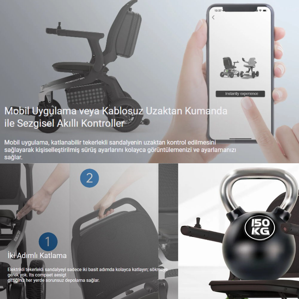 Robooter E80 Karbon Fiber Akülü Tekerlekli Sandalye - Görsel 5